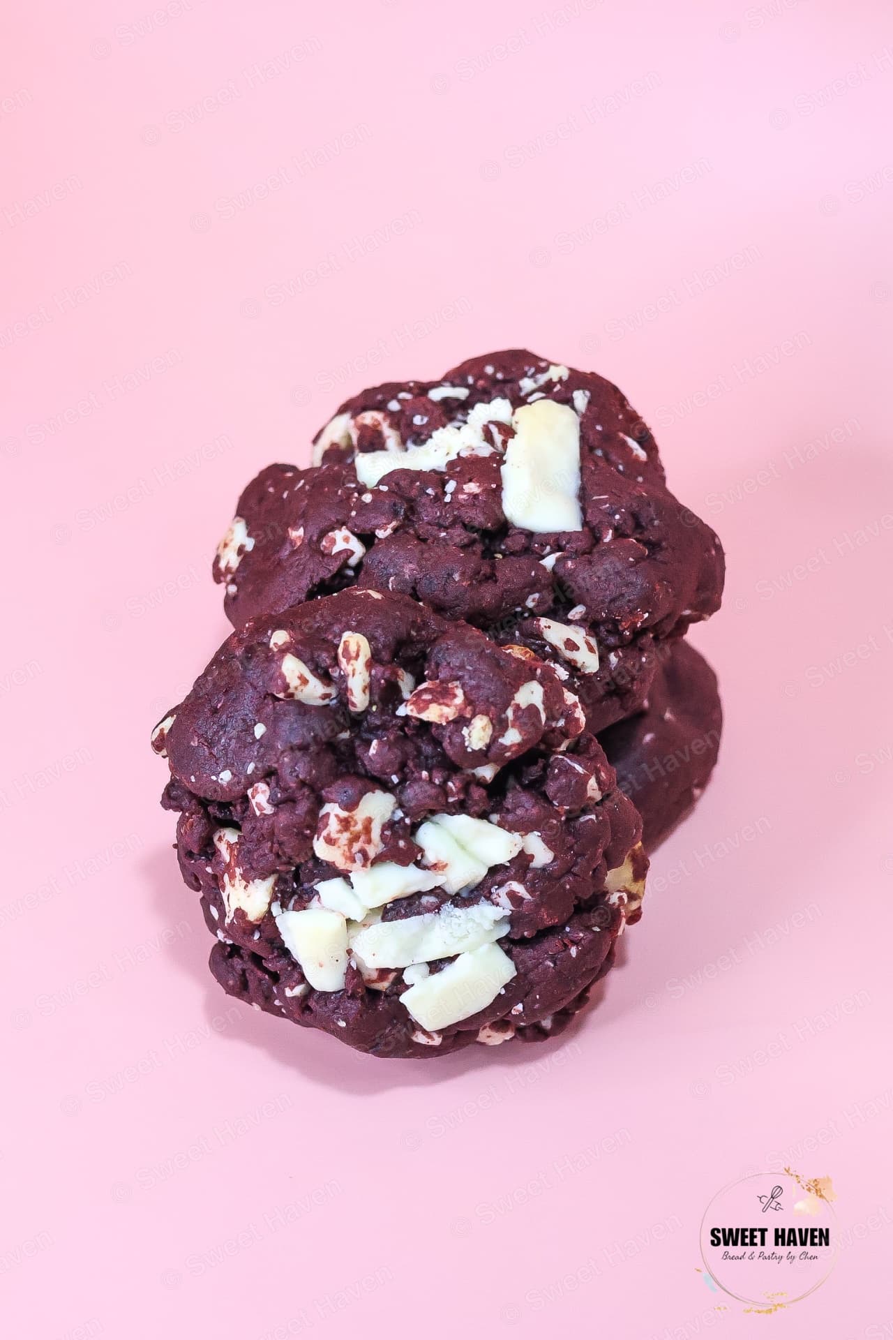 (3 pcs) Sweet Haven Premium Red Velvet White Chocolate Cookies - Soft & Chewy Dessert Treat